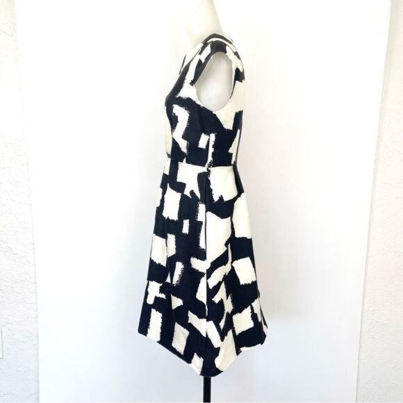 KATE SPADE MARIELLA DRESS SILK BLEND BLACK AND WHITE PRINT 2 - Picture 4 of 15